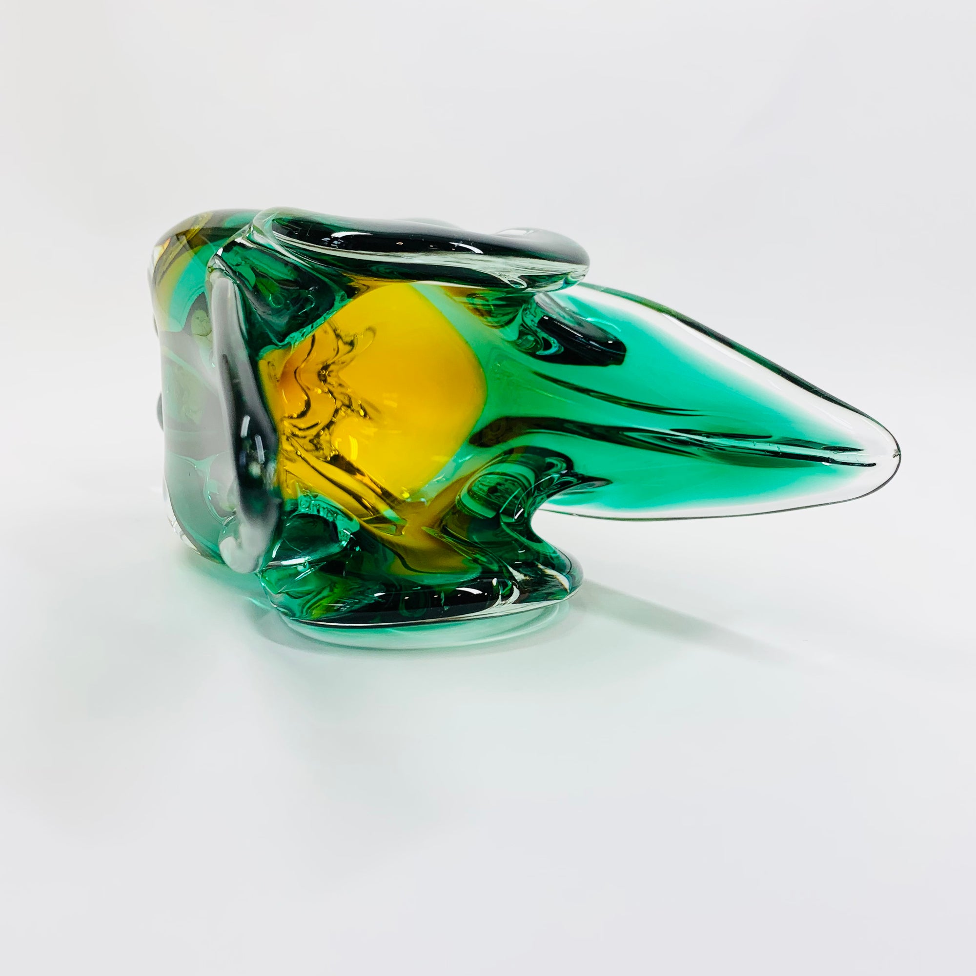 1960s SKLO UNION GREEN SOMMERSO GLASS VASE BY JOSEF HOSPODKA