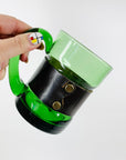 Rare Midcentury Italian green glass set with detachable leather sleeves