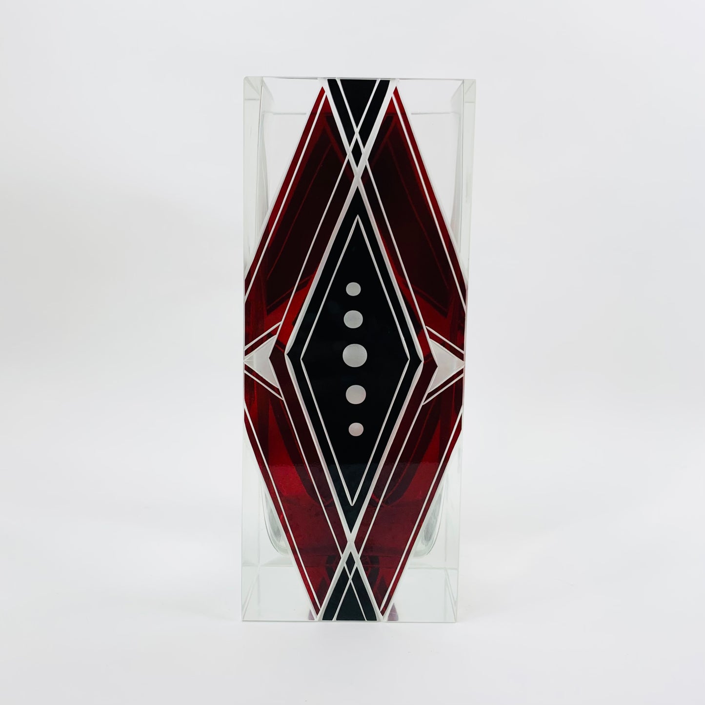 Extremely rare antique Art Deco black and ruby enamel rectangular glass vase by Karl Palda