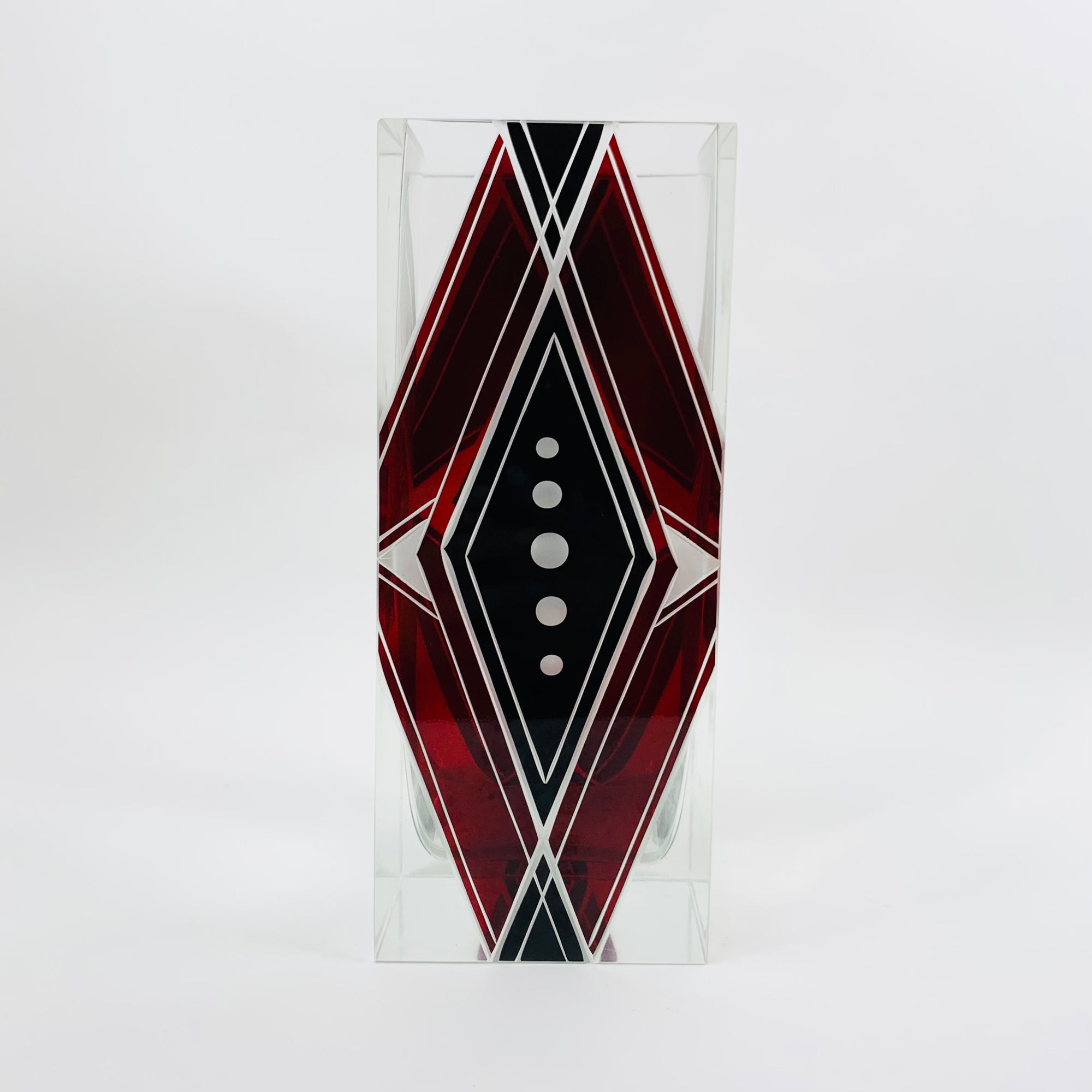 Extremely rare antique Art Deco black and ruby enamel rectangular glass vase by Karl Palda