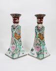 Extremely rare antique pair of Chinese hand painted porcelain candle holders