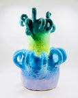 One off 1980s experimental studio abstract green blue pottery vase