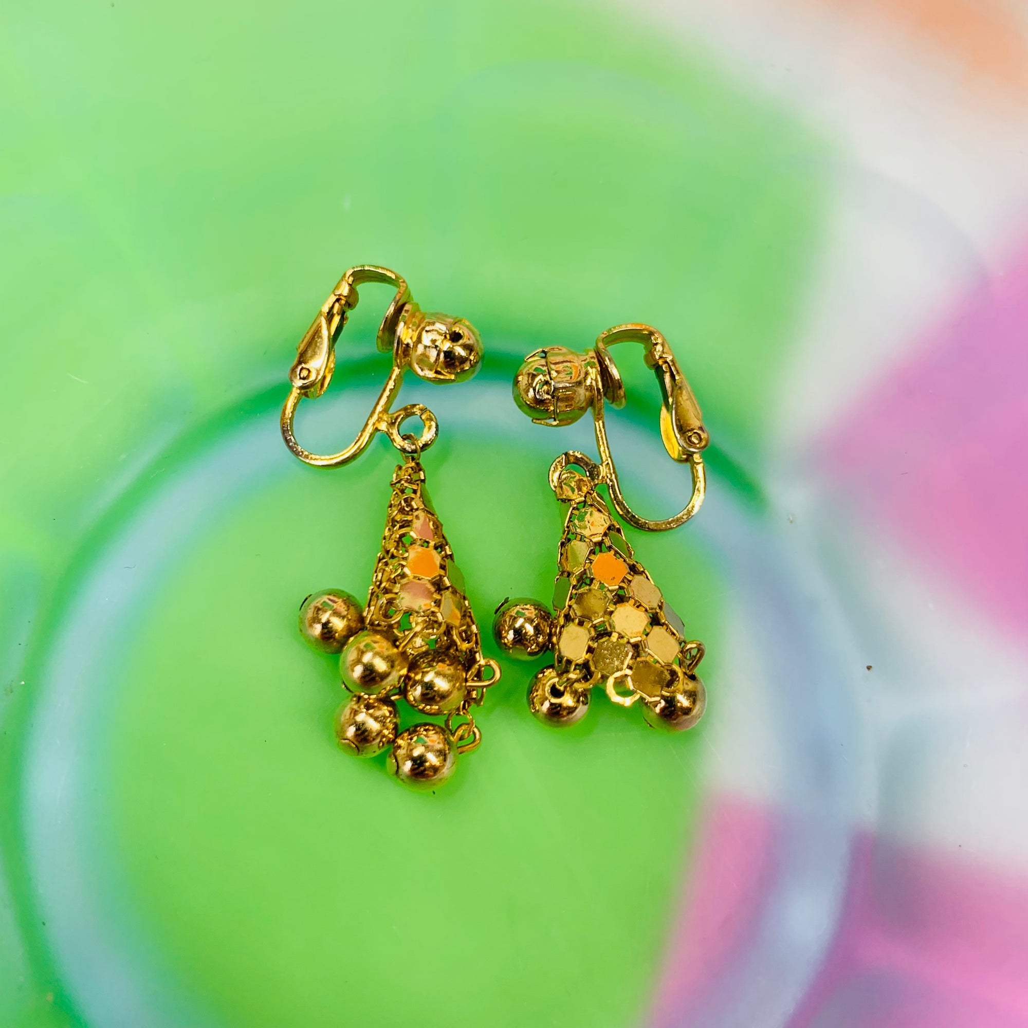 Rare 1970s West German gold plated mesh drop earrings