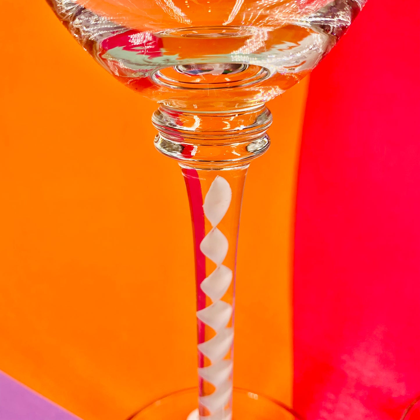 Rare hand made vintage white ribbon twist stem wine glasses
