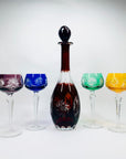 Extremely rare antique cut cameo Hock harlequin crystal wine glasses starburst pattern