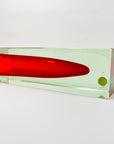 Large MCM red cased green Murano sommerso glass block vase by Mandruzatto