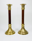Vintage MCM wooden brass candle holders