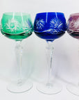Extremely rare antique cut cameo Hock harlequin crystal wine glasses starburst pattern