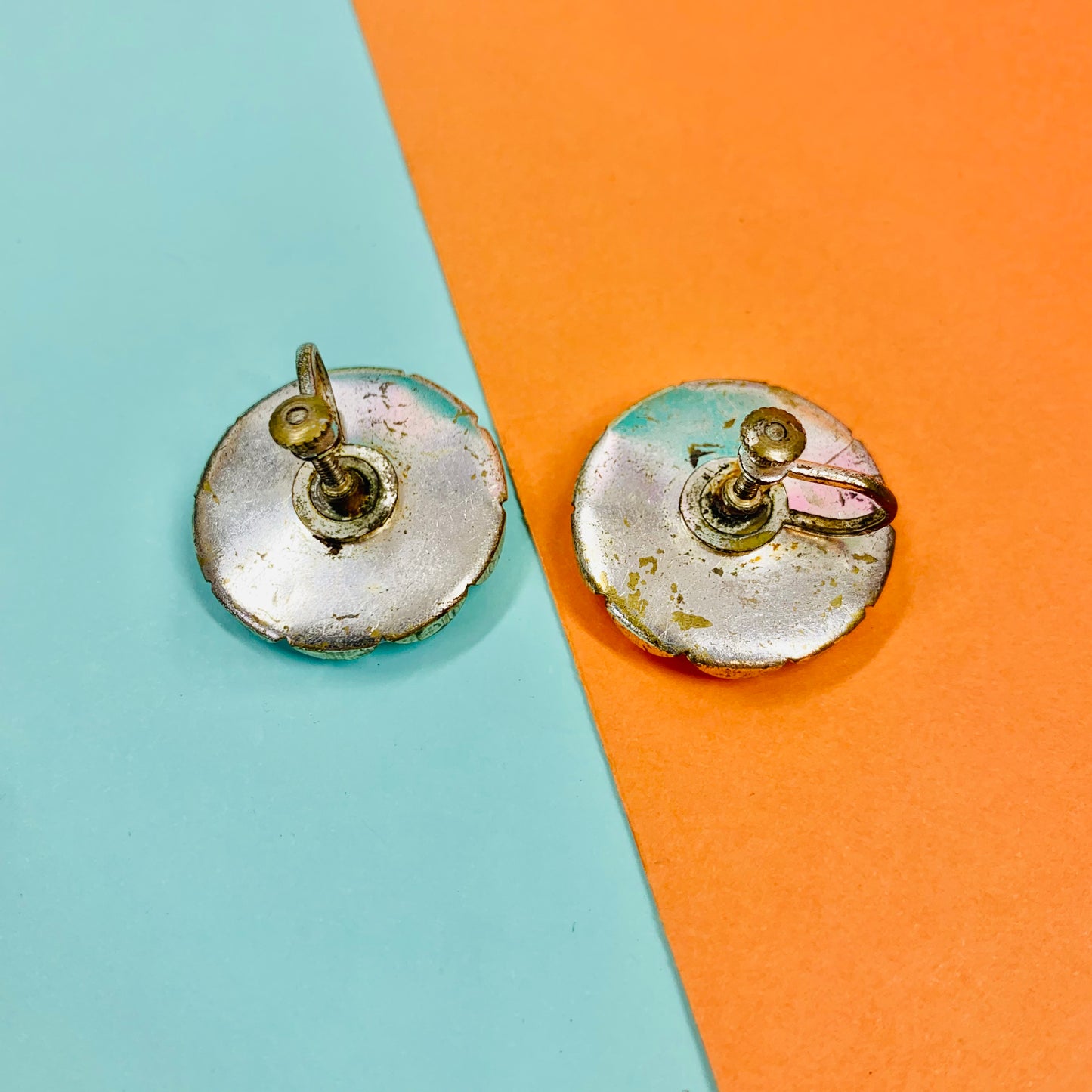 1940s brass Bakelite moonstone screw back earrings