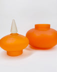Extremely rare Midcentury Italian orange satin glass canister with minaret lid