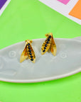 1960s brass clip on wings earrings with black beads