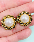 Rare 1970s Barcs triple plated gold clip on pearl button earrings
