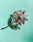 1940s costume flower brooch with pink Swarovski beads