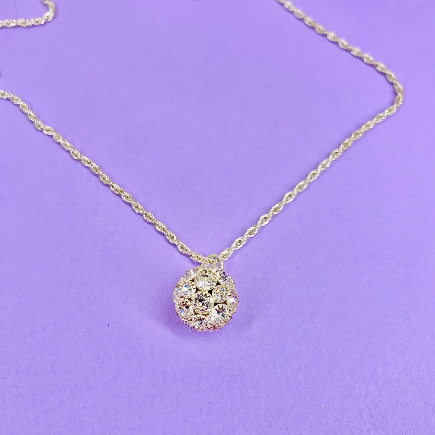 Vintage silver chain with large Swarovski crystal ball pendant