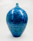 Retro hand made Australian turquoise blue gradient crystalline pottery bottle vase