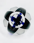 Antique Art Deco black and cobalt blue enamel globe glass posy vase by Karl Palda