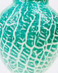 Antique Victorian teal crackle milk glass footed vase