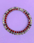 Stunning 1950s costume evening double strands ruby crystals tennis bracelet