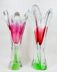 Rare Midcentury large Czech Skrdlovice swung pink green white sommerso glass vase