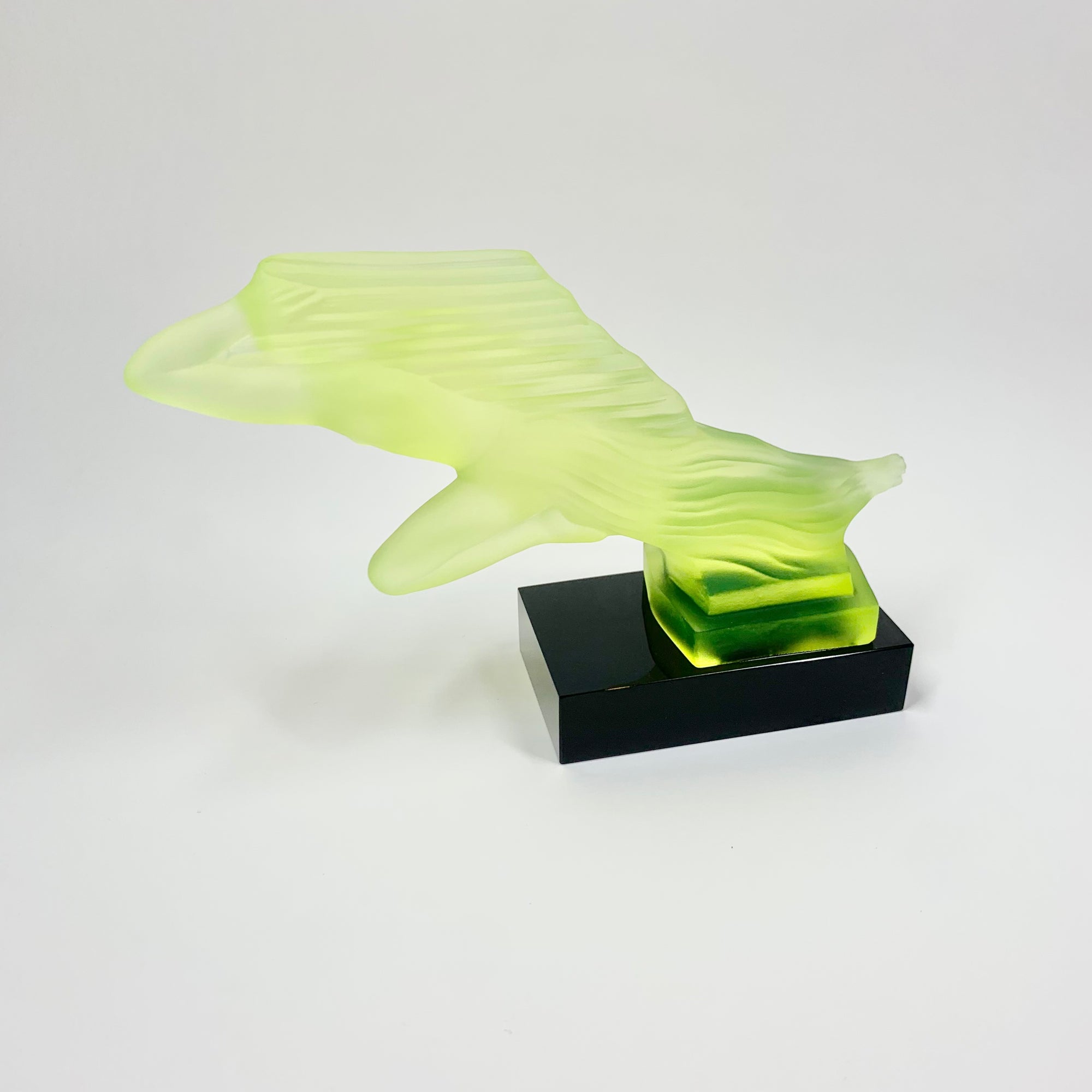 Art Deco reproduction of Lalique car mascot in uranium glass