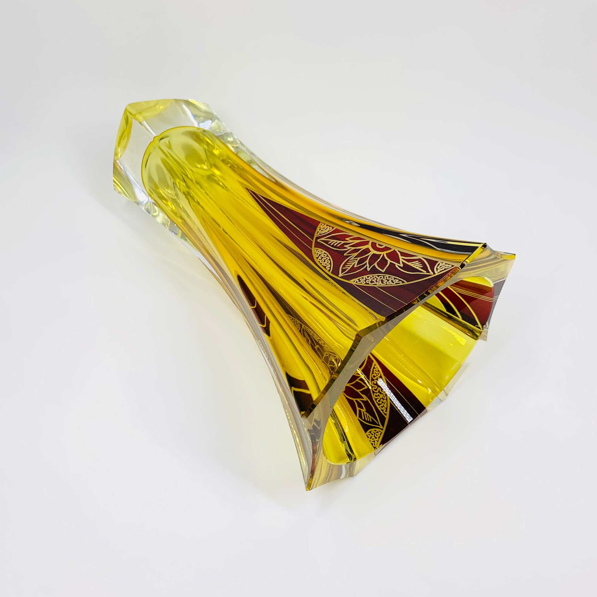 Extremely rare antique Art Deco footed spiral citrine and ruby enamel vase by Karl Palda