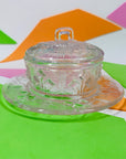 Rare antique Art Deco clear pressed glass sugar bowl