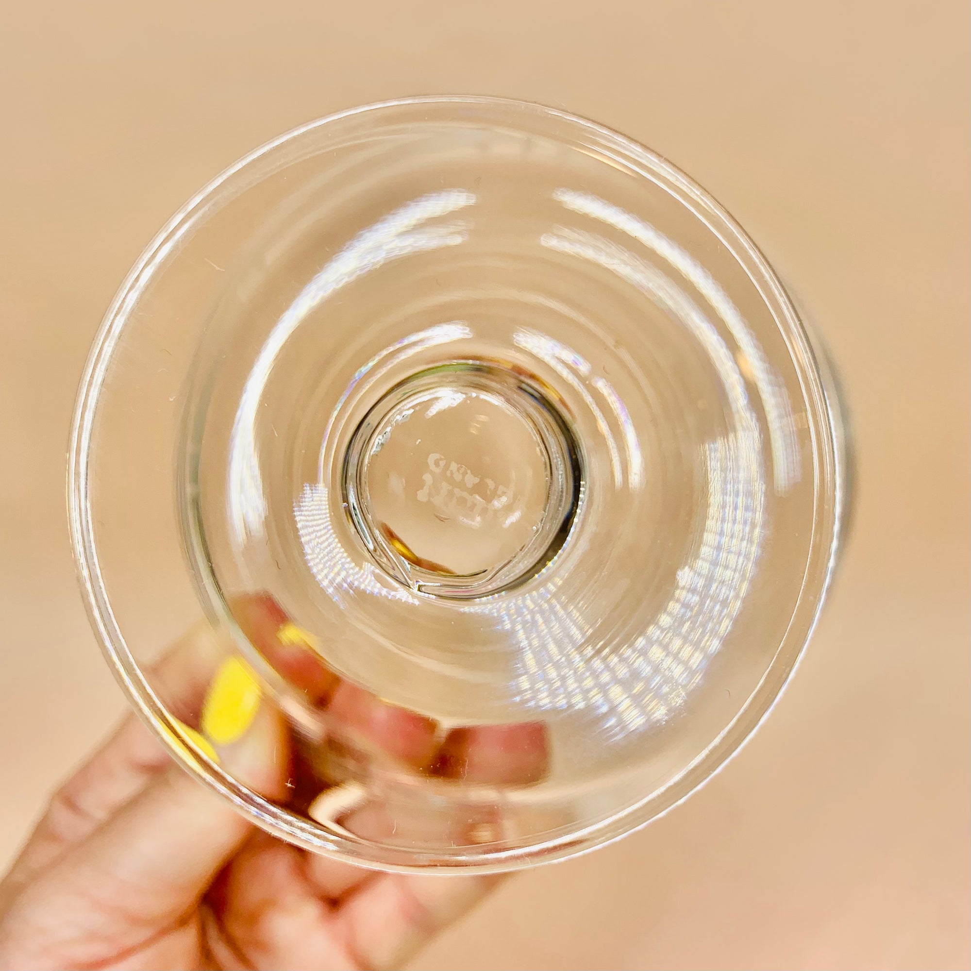 Vintage Stuart cut crystal champagne coupe with etched floral pattern