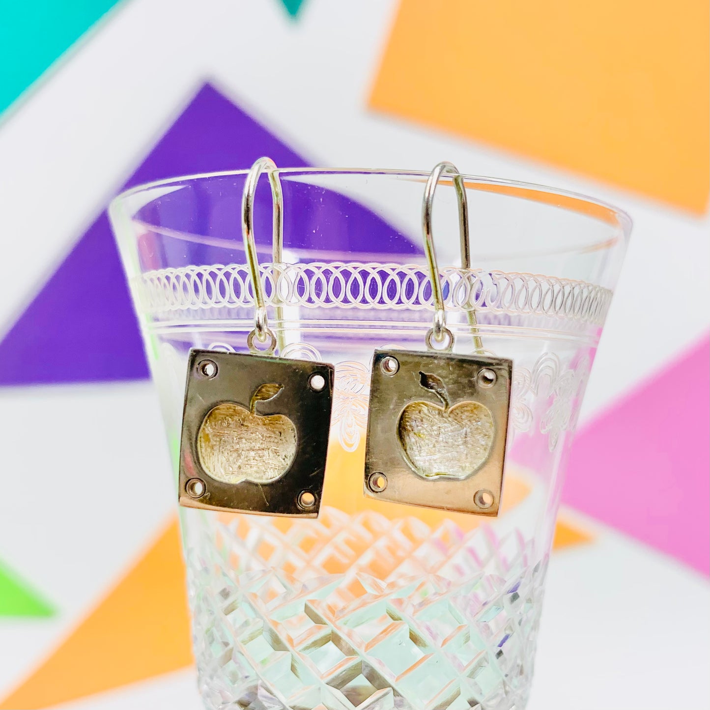 Vintage sterling silver apple tablet earrings