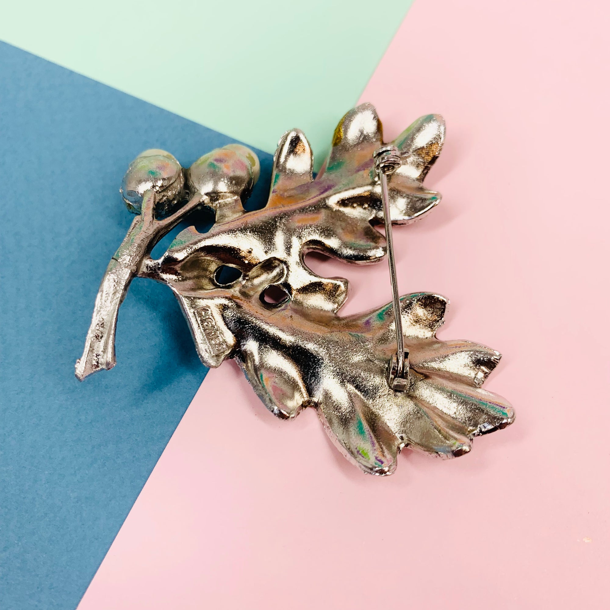 1960s acorn costume brooch with costume pearls