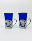 1950s JAPANESE COBALT BLUE GLASSES WITH SILVER PLATED SLEEVES