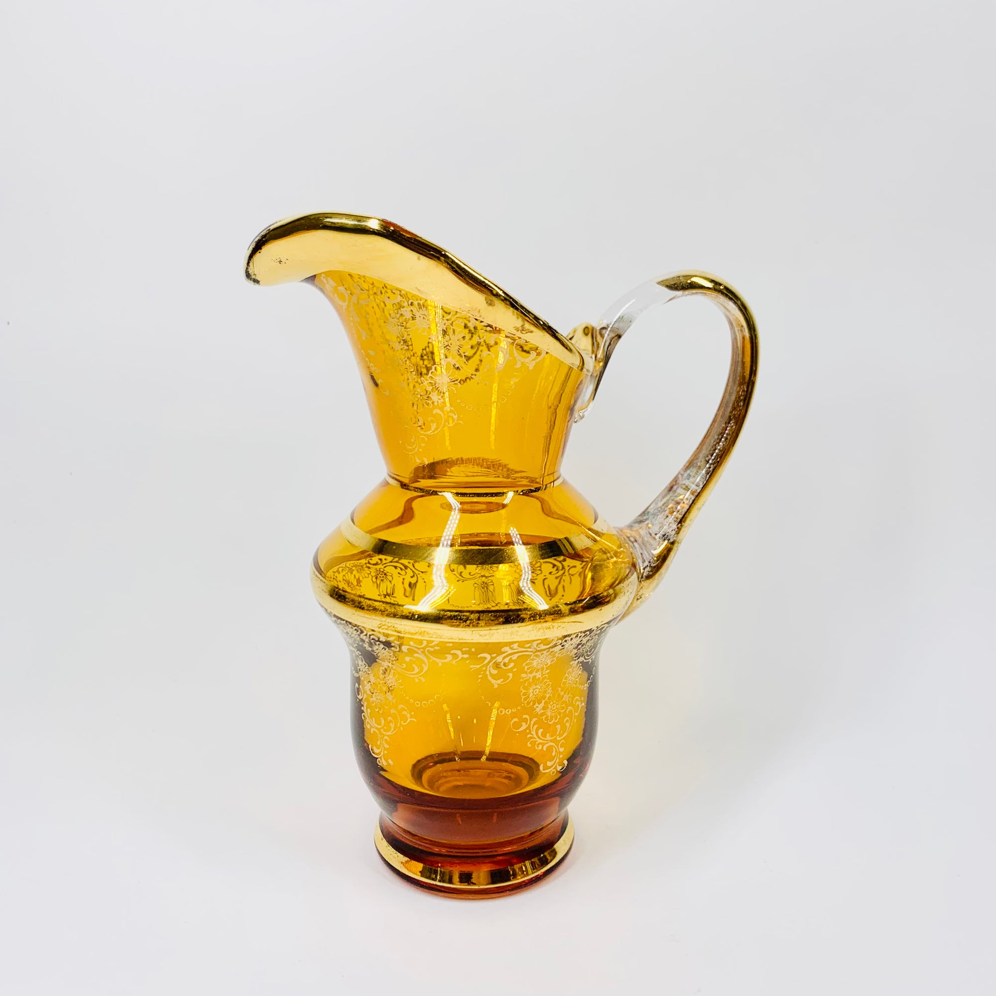 Antique Bohemian amber glass tea set with gold gilding