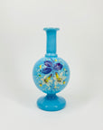 Antique mouth blown Victorian hand painted blue milk glass posy bottle vase