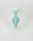 Antique Venetian blue zanfirico lattice glass vase with gold aventurine handle base