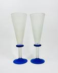 Extremely rare 1980s mouth blown Memphis satin blue glass flutes