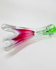 Rare Midcentury large Czech Skrdlovice swung pink green white sommerso glass vase