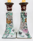 Extremely rare antique pair of Chinese hand painted porcelain candle holders