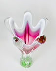 Rare Midcentury large Czech Skrdlovice swung pink green white sommerso glass vase