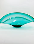Vintage large hand made turquoise glass wave bowl with crisscross base