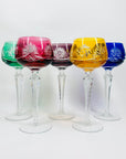 Extremely rare antique cut cameo Hock harlequin crystal wine glasses starburst pattern