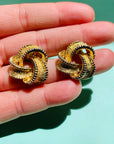 1960s French triple gold plated filigree trilogy knot clip on earrings