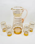 Midcentury complete set of pink glass with gold gilding jug and matching glasses