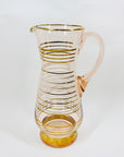 Midcentury complete set of pink glass with gold gilding jug and matching glasses