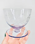 Rare Midcentury hand etched harlequin coupe/dessert glasses