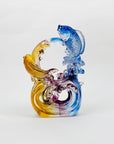 Vintage Chinese mini harlequin art glass sculpture of leaping carp