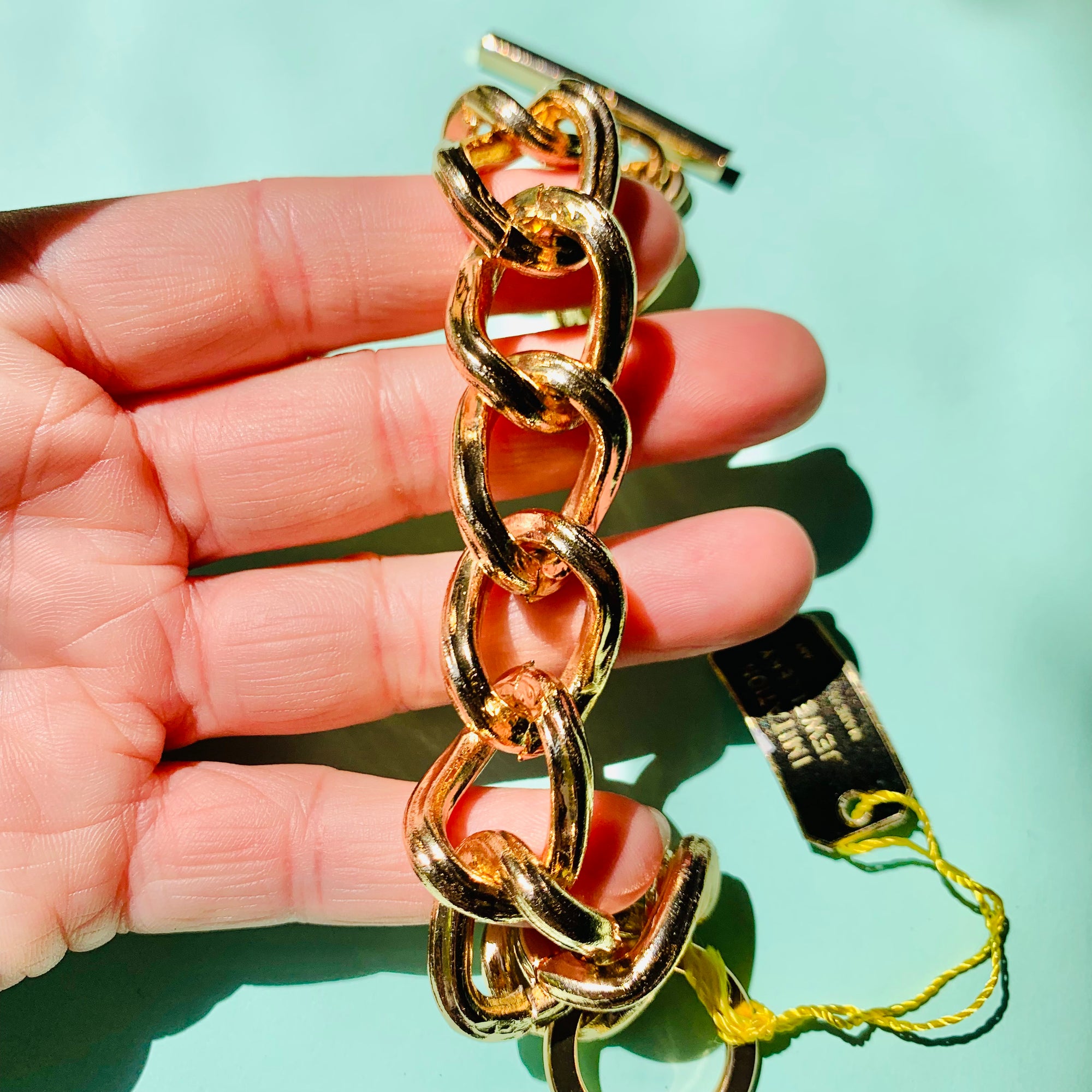1970s West German gold plated anchor links with fob clasp bracelet