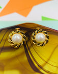 Rare 1970s Barcs triple plated gold clip on pearl button earrings