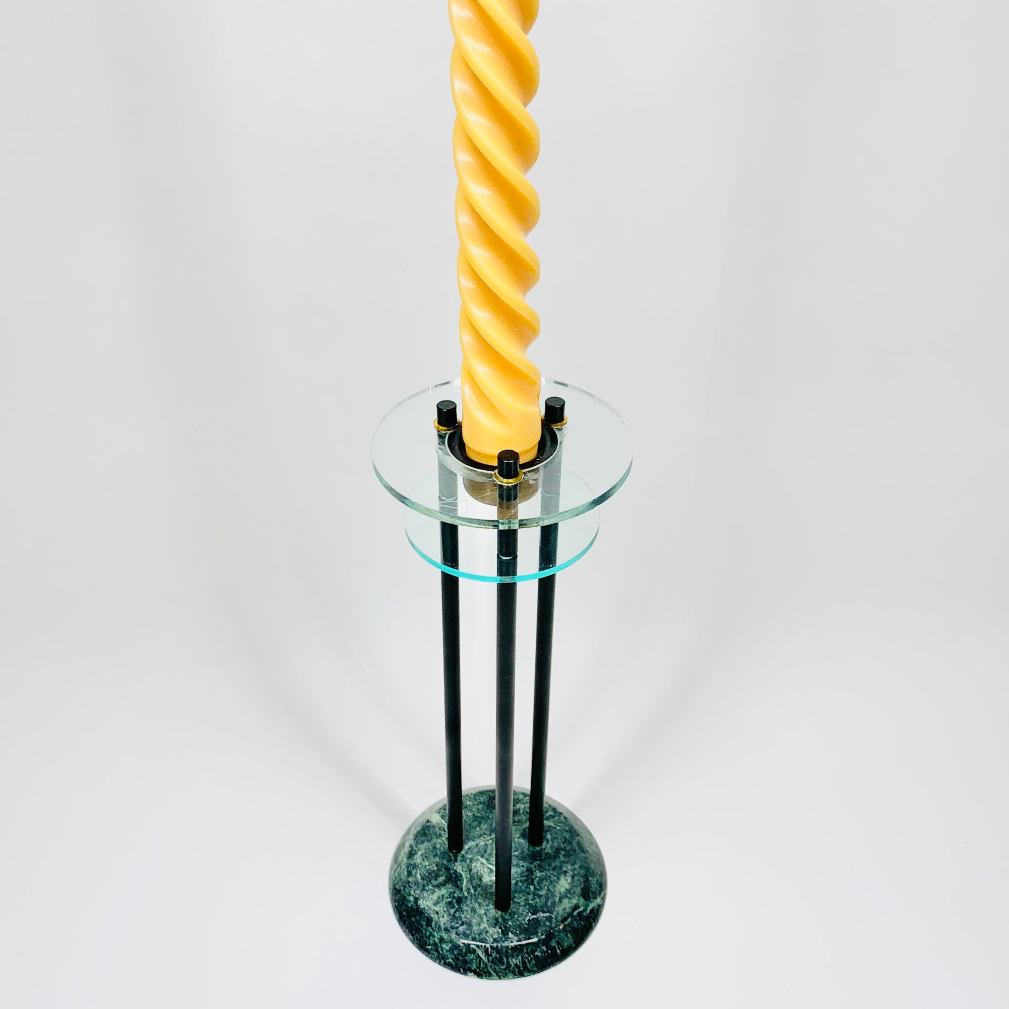 1980s Memphis glass candle holder with green marble vase