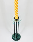 1980s Memphis glass candle holder with green marble vase