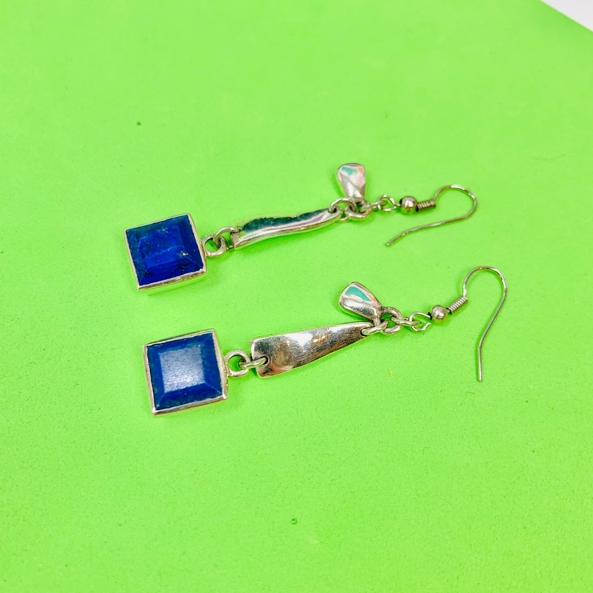 Midcentury sterling silver lapis drop earrings