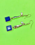 Midcentury sterling silver lapis drop earrings
